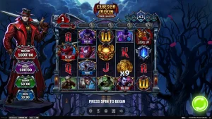 Pemandangan atmosferik dari slot Cursed Moon Power Collection dengan nuansa horor gothic
