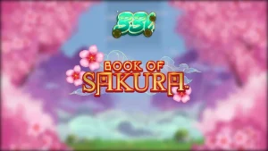 Pemandangan estetis bunga sakura dan elemen tradisional Jepang dalam slot Book of Sakura.